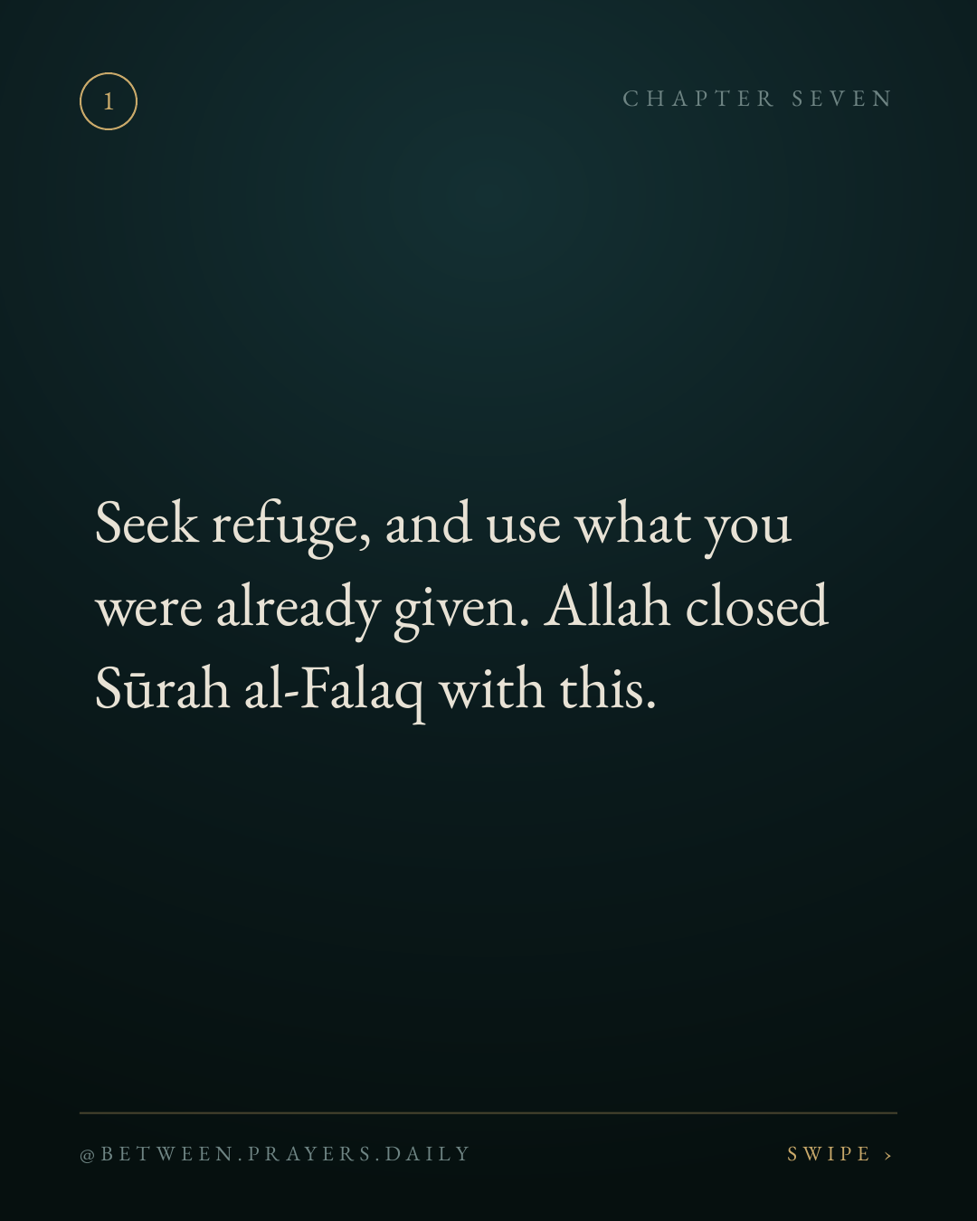 "...and from the evil of an envier when he envies." Sūrah al-Falaq 113:5. Source on the card — verify it.